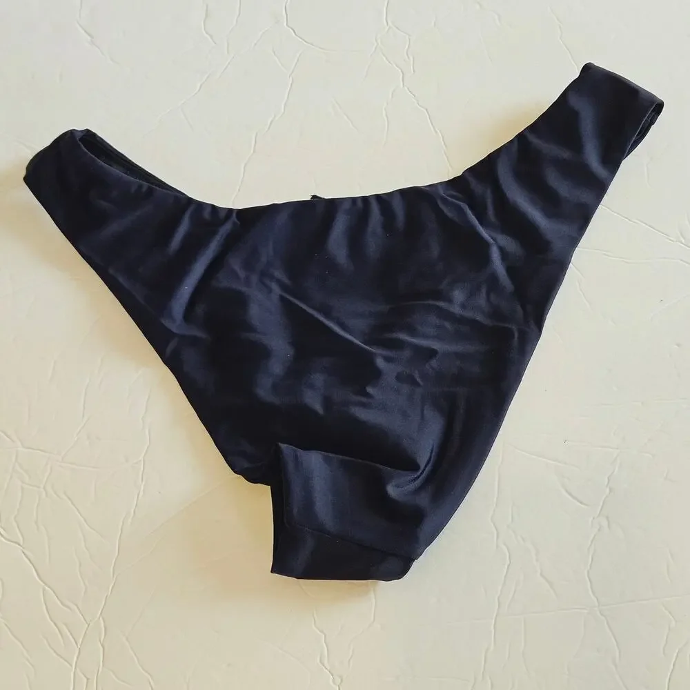 J‎ Crew Curved Waist Cheeky Bikini Bottom Navy Women's Medium Swim Beach Pool